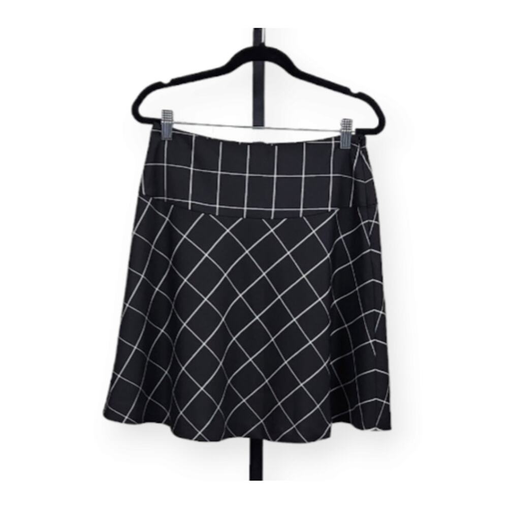 Halogen A-Line Mini Skater Skirt Windowpane Check Flared Black Women's Size 2